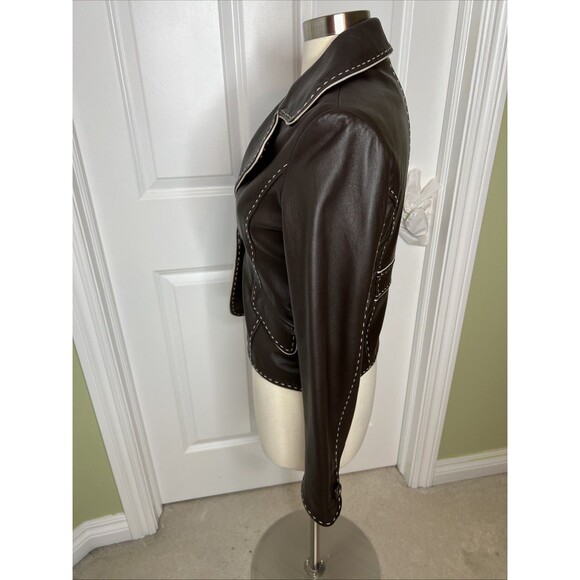 Wilsons Leather Blazer Jacket Brown Retro Piping Whipstitch Structured S Vintage - Picture 8 of 16